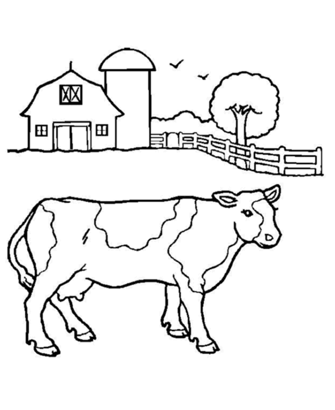 Animal Coloring Pages - Cow and Barn