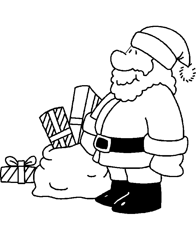 Santa and Presents coloring page