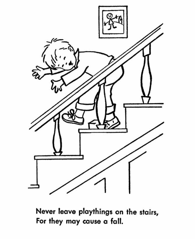 Learning Years: Child Safety Coloring Page - Stair Safety