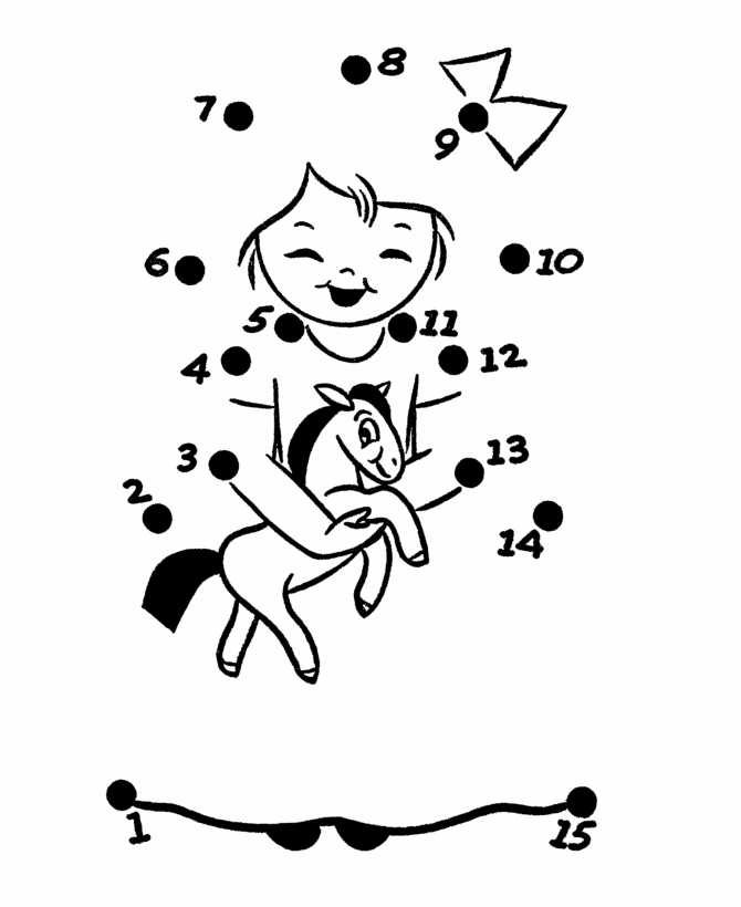 Simple Follow the Dots Coloring Pages - Girl with toy horse