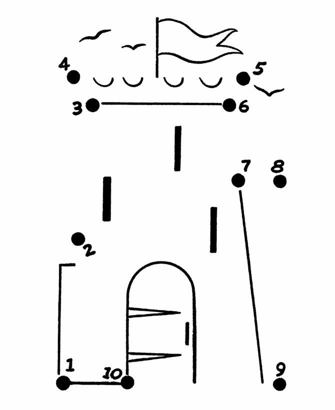 Simple Follow the Dots Coloring Pages - Castle Tower